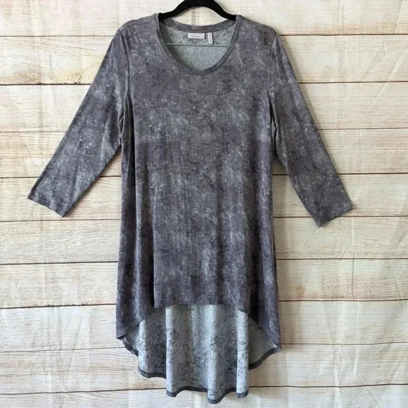 LOGO Layers Lori Goldstein Size S Distressed Print High-Low Hem Knit Tunic Top - Picture 11 of 11